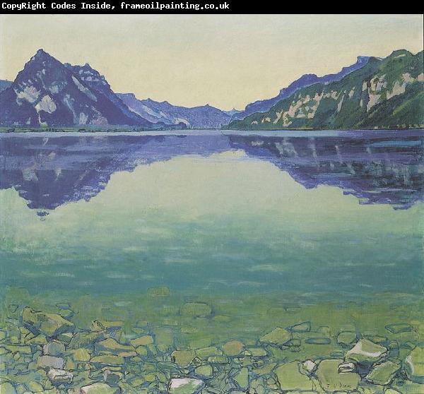 Ferdinand Hodler Thunersee mit symmetrischer Spiegelung vor Sonnenaufgang